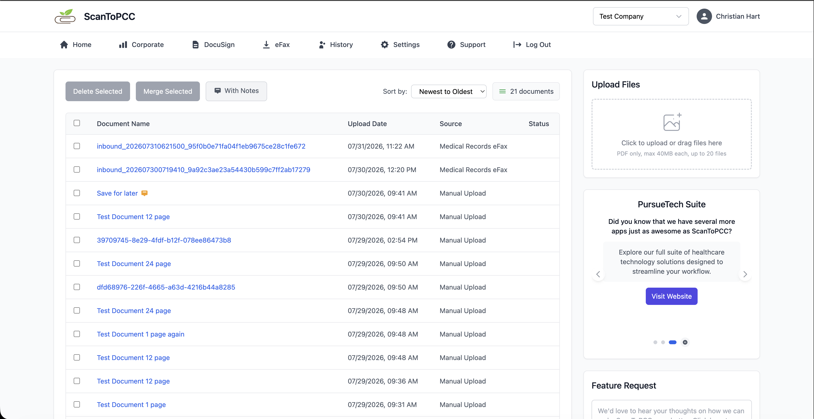 ScanToPCC document management dashboard